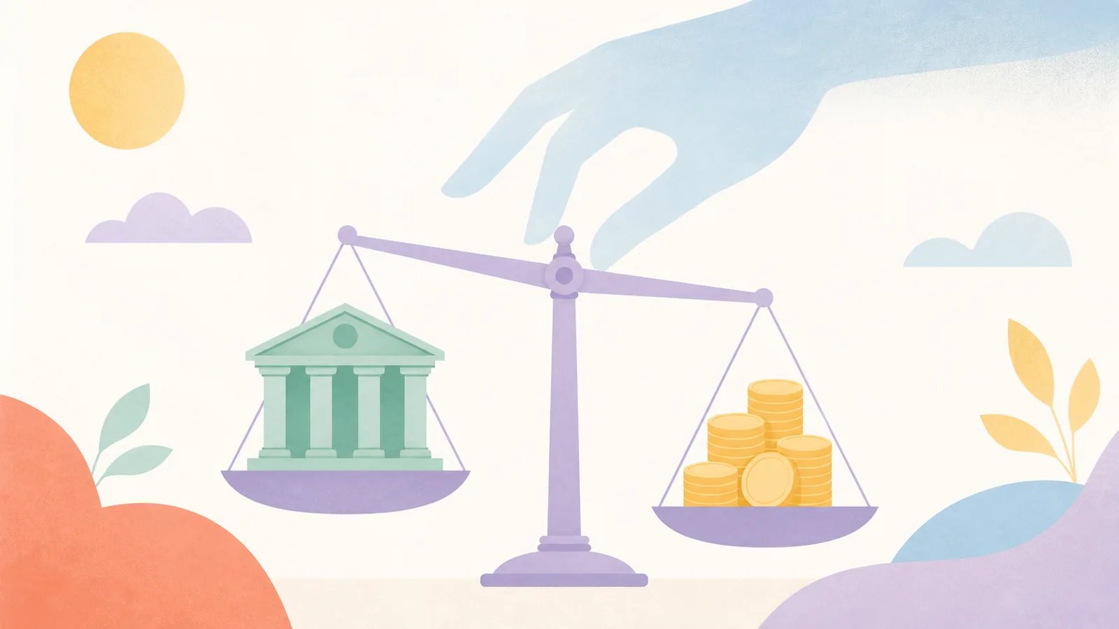 monetary control lever and interest rates, illustrated with bankBuilding