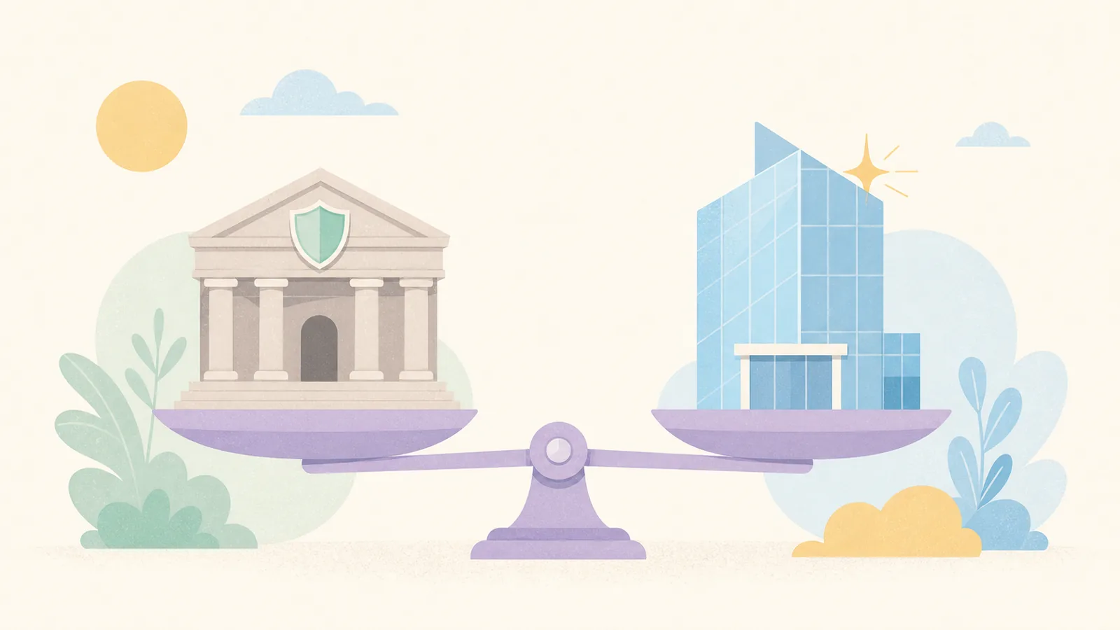 deposit protection and institutional safety, illustrated with bankBuilding